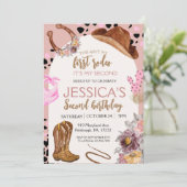 ピンク女性のカーボーイ誕生日2nd Rodeo girlパーティー 招待状 (スタンド正面)