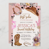 ピンク女性のカーボーイ誕生日2nd Rodeo girlパーティー 招待状 (正面/裏面)