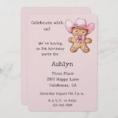 ピンク女性のカーボーイ誕生日 招待状 (正面/裏面)