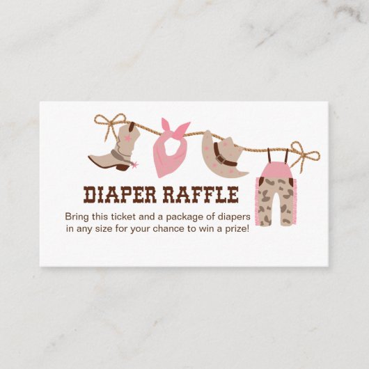 ピンク女性のカーボーイ赤ちゃんシャワーおむつラッフル エンクロージャーカード (正面)