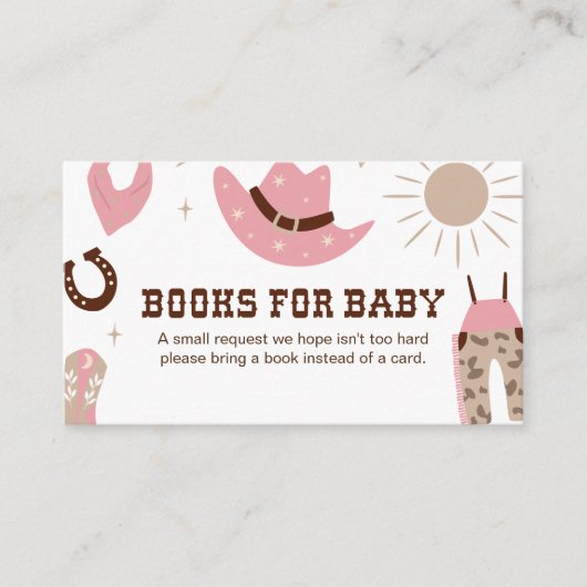 ピンク女性のカーボーイ赤ちゃんシャワーブックベビー エンクロージャーカード (正面)