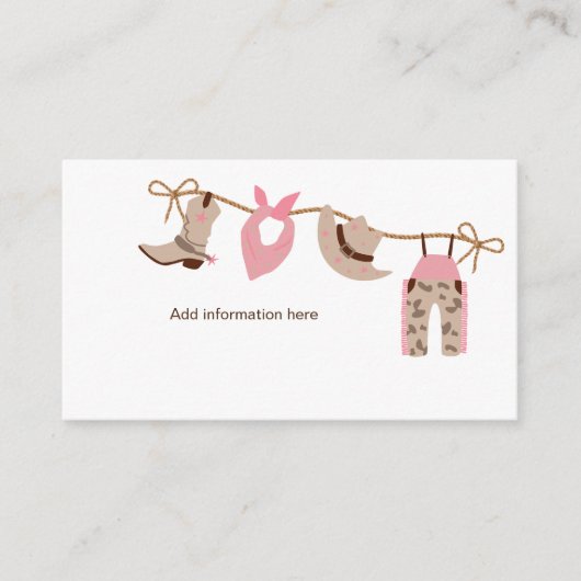 ピンク女性のカーボーイ赤ちゃんシャワー情報エンクロージャ エンクロージャーカード (正面)