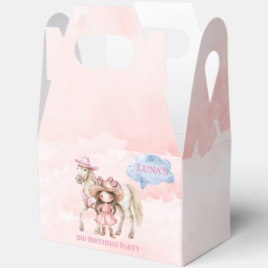 ピンク女性のカーボーイ馬00thバースデーパーティー フェイバーボックス (見開き)