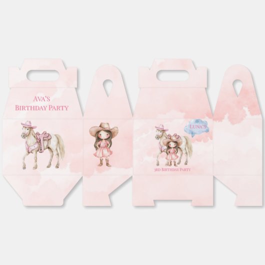 ピンク女性のカーボーイ馬00thバースデーパーティー フェイバーボックス (見開き)