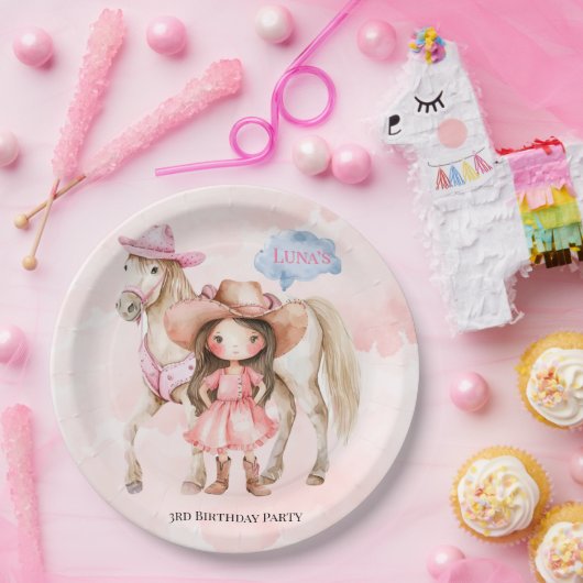 ピンク女性のカーボーイ馬00thバースデーパーティー ペーパープレート (パーティー)