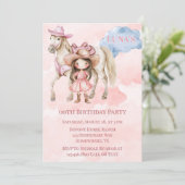 ピンク女性のカーボーイ馬00thバースデーパーティー 招待状 (スタンド正面)