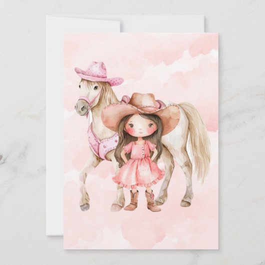 ピンク女性のカーボーイ馬00thバースデーパーティー 招待状 (裏面)