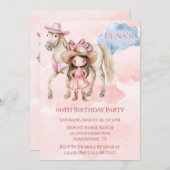 ピンク女性のカーボーイ馬00thバースデーパーティー 招待状 (正面/裏面)