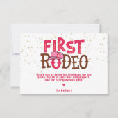ピンク女性のカーボーイ1stロデオサンキュー カード (正面)