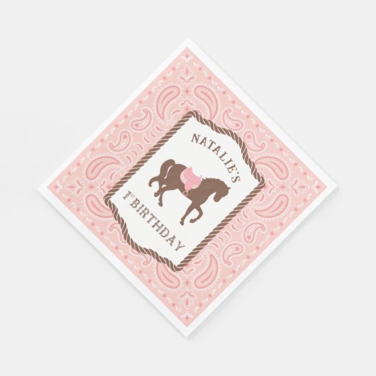 ピンク女性のカーボーイ |ウースシルエット1回目の誕生日 スタンダードランチョンナプキン (角)