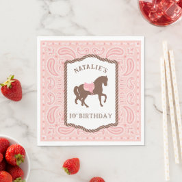 ピンク女性のカーボーイ |ホースシルエット10誕生日 スタンダードランチョンナプキン