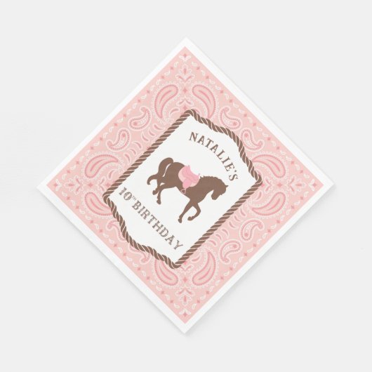 ピンク女性のカーボーイ |ホースシルエット10誕生日 スタンダードランチョンナプキン (角)
