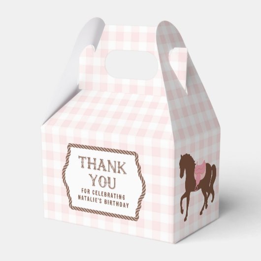 ピンク女性のカーボーイ |馬のシルエット |誕生日 フェイバーボックス (正面サイド)