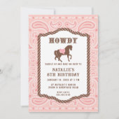 ピンク女性のカーボーイ |馬のシルエット |誕生日 招待状 (正面)