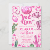 ピンク女性のカーボーイANYエイジロデオ誕生日招待状 招待状 (正面)