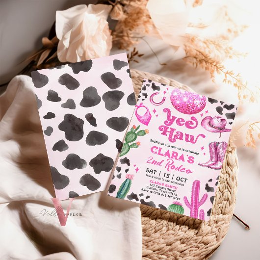 ピンク女性のカーボーイANYエイジロデオ誕生日招待状 招待状