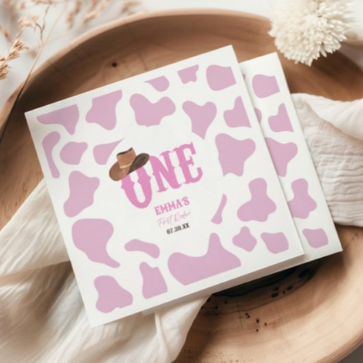 ピンク女性のカーボーイONEファースト・ロデオ1歳パーティー スタンダードカクテルナプキン