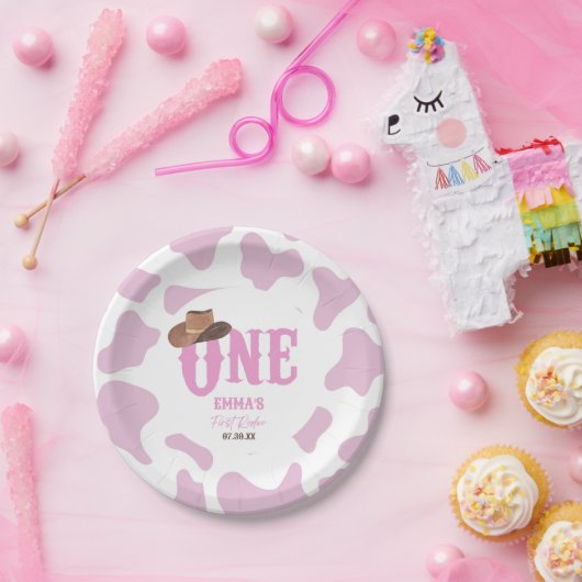 ピンク女性のカーボーイONEファースト・ロデオ1歳パーティー ペーパープレート (パーティー)