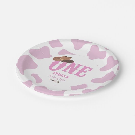 ピンク女性のカーボーイONEファースト・ロデオ1歳パーティー ペーパープレート (アングル)