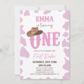 ピンク女性のカーボーイONEファースト・ロデオ1歳パーティー 招待状 (正面)