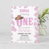 ピンク女性のカーボーイONEファースト・ロデオ1歳パーティー 招待状 (スタンド正面)