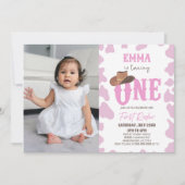 ピンク女性のカーボーイONEファースト・ロデオ1歳パーティー 招待状 (正面)