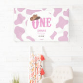 ピンク女性のカーボーイONEファースト・ロデオ1歳パーティー 横断幕 (インサイチュ)