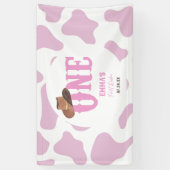 ピンク女性のカーボーイONEファースト・ロデオ1歳パーティー 横断幕 (縦)