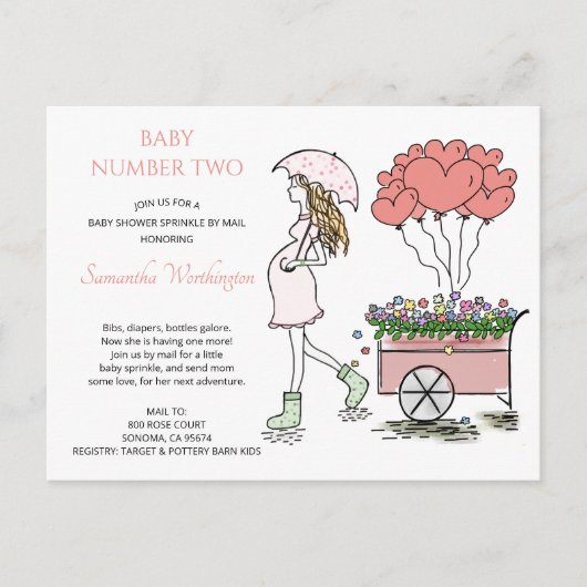 ピンク妊婦ベビーシャワーをメールで振る インビテーションポストカード (正面)