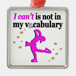 ピンク姿スケートで滑るゴールと夢 メタルオーナメント