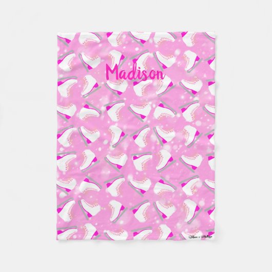 ピンク姿スケート柄キュートかわいい フリースブランケット (正面)