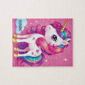 ピンク威厳のあるのユニコーンパーソナライズされたの子供 ジグソーパズル (横)