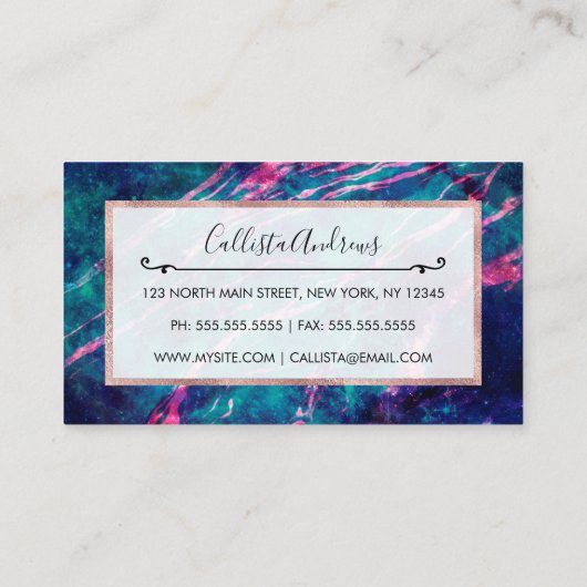 ピンク威厳のあるティール（緑がかった色）グリーンマーリースターリーネブラ 名刺 (裏面)