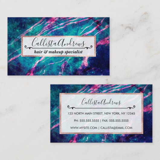 ピンク威厳のあるティール（緑がかった色）グリーンマーリースターリーネブラ 名刺 (正面/裏面)