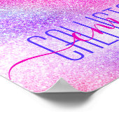 ピンク威厳のあるパープルネブラ銀河系グリッター ポスター (角)