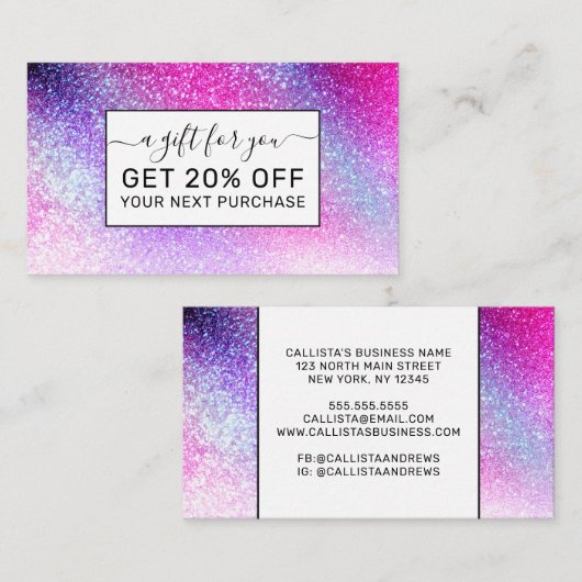 ピンク威厳のあるパープルネブラ銀河系グリッター 割引カード (正面/裏面)