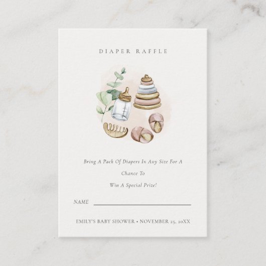 ピンク子供部屋エッセンシャルおむつラッフルベビーシャワー エンクロージャーカード (正面)
