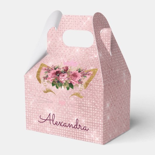 ピンク子猫ユニコーンバラ金ゴールド赤面ピンクグリッター フェイバーボックス (正面サイド)