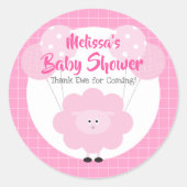 ピンク子羊かわいい甘いかわいい赤ちゃんシャワーありがとう ラウンドシール (正面)