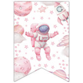 ピンク宇宙の1歳の誕生日バナー バンティングフラッグ (第1の旗)
