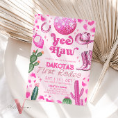 ピンク宇宙女性のカーボーイファーストロデオ誕生日招待状 招待状