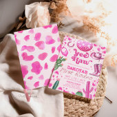 ピンク宇宙女性のカーボーイファーストロデオ誕生日招待状 招待状