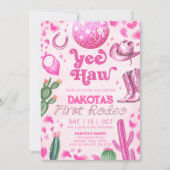 ピンク宇宙女性のカーボーイファーストロデオ誕生日招待状 招待状 (正面)