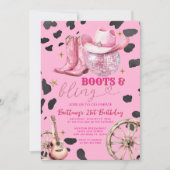 ピンク宇宙女性のカーボーイ大人の誕生日パーティー 招待状 (正面)