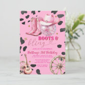 ピンク宇宙女性のカーボーイ大人の誕生日パーティー 招待状 (スタンド正面)