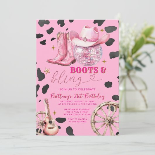 ピンク宇宙女性のカーボーイ大人の誕生日パーティー 招待状 (スタンド正面)