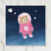 ピンク宇宙飛行士ベア宇宙ベビーシャワーメッセージカード フェイバータグ (正面)
