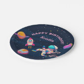 ピンク宇宙飛行士宇宙ロケット船誕生日 ペーパープレート (アングル)