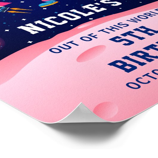 ピンク宇宙飛行士宇宙誕生日会へようこそ ポスター (角)