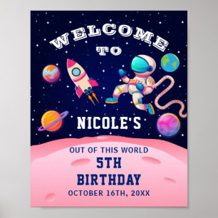 ピンク宇宙飛行士宇宙誕生日会へようこそ ポスター